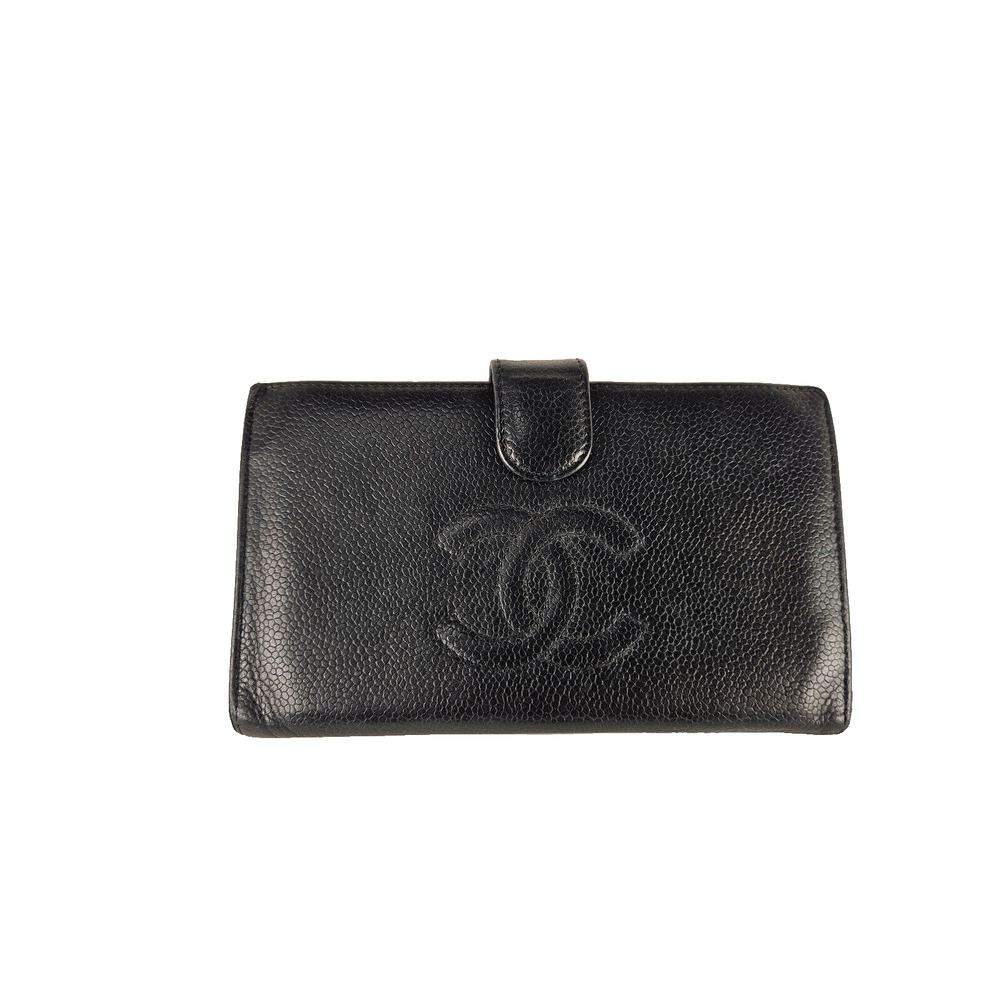 Authentic Chanel Caviar Leather Wallet Coin Purse Black Holograms